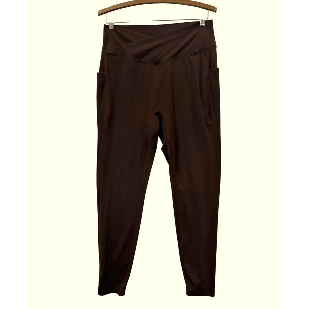 Baleaf Womens XL Brown Crossover V-Waist Leggings with Pockets High Rise Active